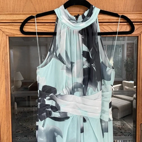 Adrianna Papell Floral Halter Sleeveless Chiffon Gown, Size 0 - Picture 7 of 14